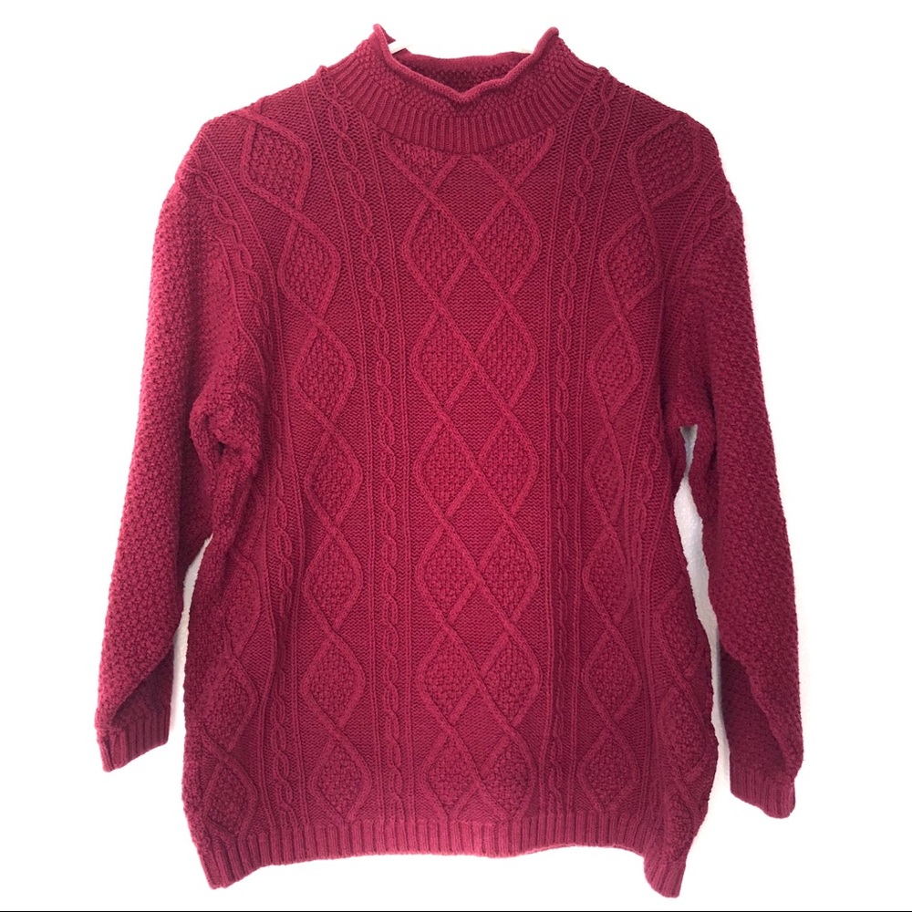 Parkhurst Maroon Mockneck Cable Knit Sweater